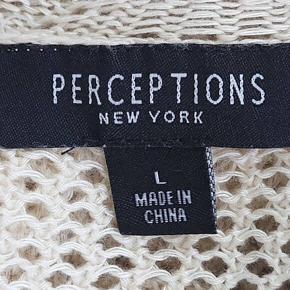 Perceptions Cream Open Knit Short Sleeve Cardigan Size Large Cream Knit Cardigan - Picture 7 of 10